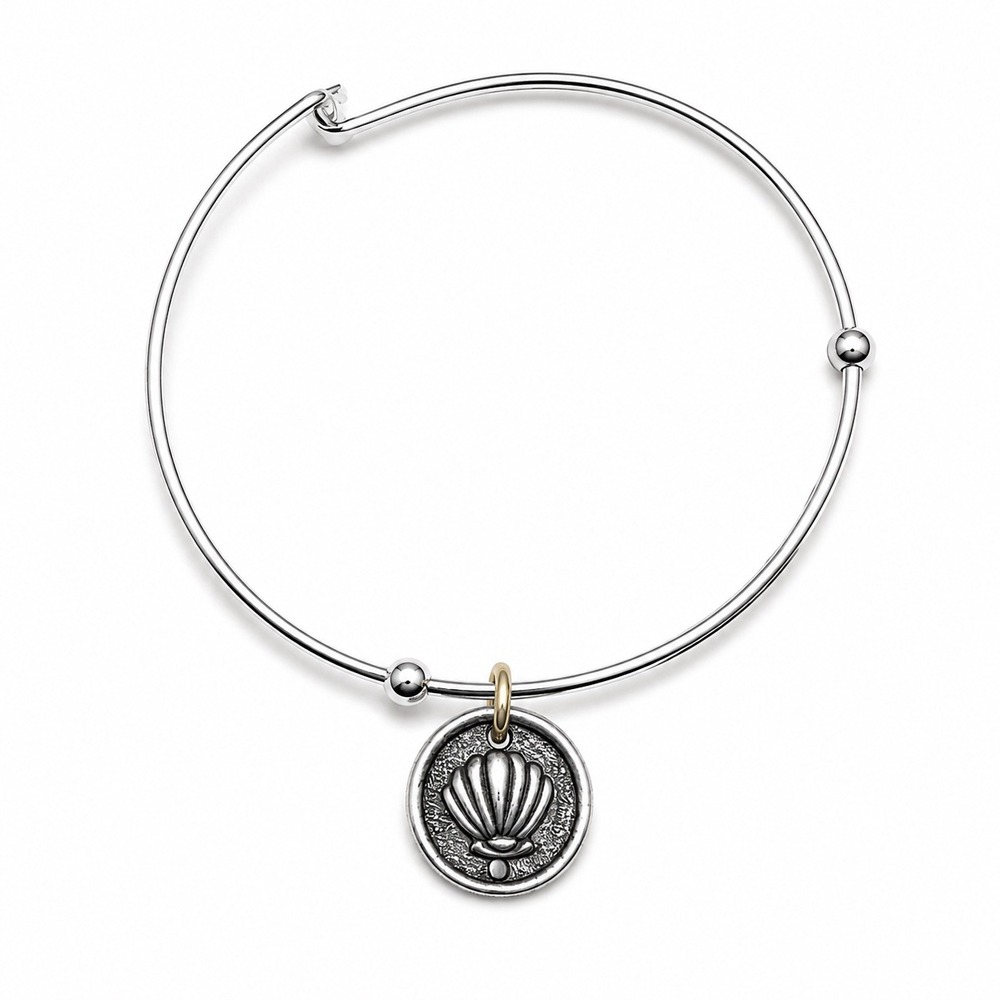 Vantel Pearls Silver Tone Seashell Charm Bangle Bracelet - Picture 1 of 6